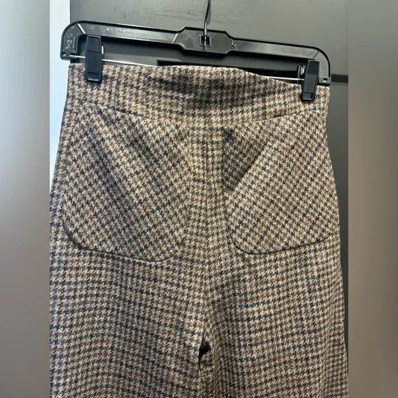 Anna Mason London Beau Trouser Wide Leg Pants Wool Tweed Plaid Check Brown Sz 4